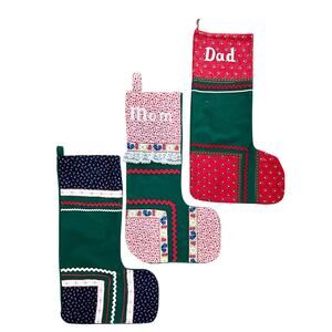 Vintage stockings family set/3 mom dad blank full size Christmas handmade retro